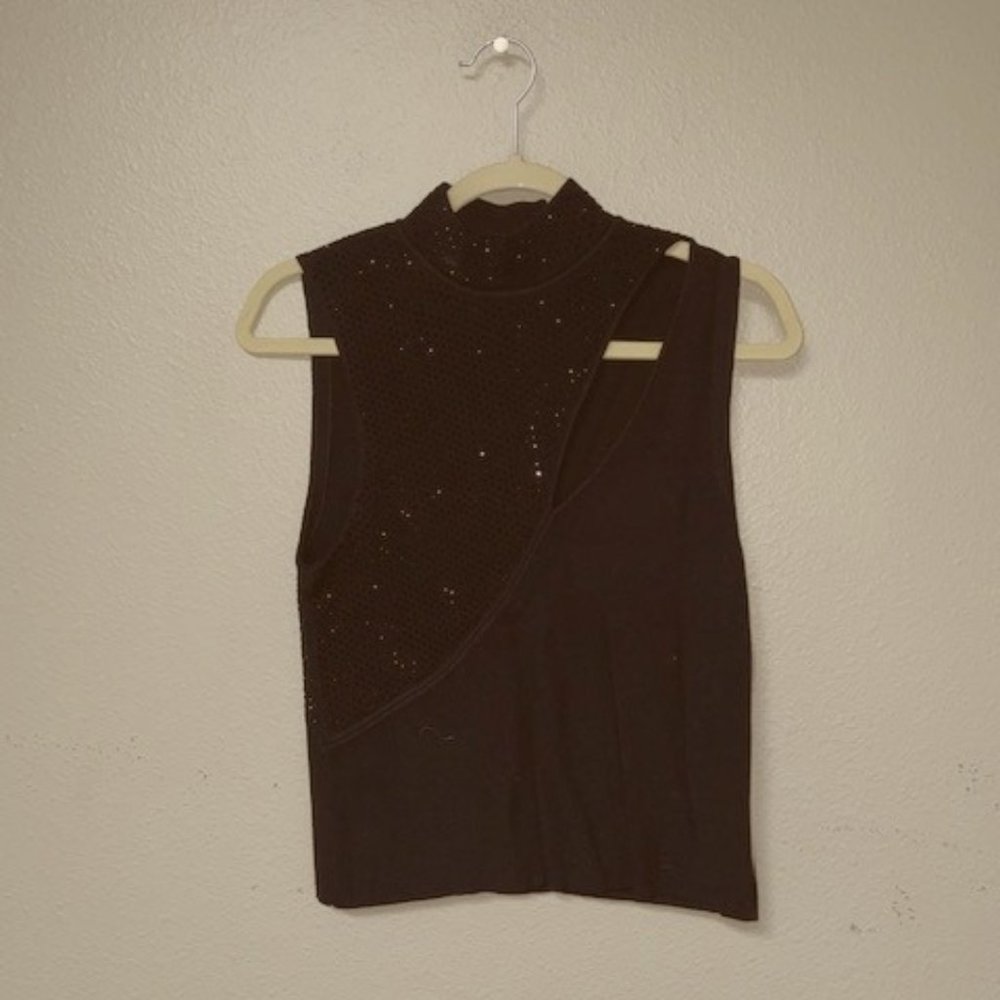 ALICE + OLIVIA NWT Black Sleeveless Cutout Glitzy Blouse (Small)